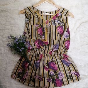 Stella Tweed Floral and Stripe Print Blouse NWOT